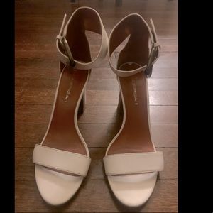 white size 8.5 ankle strap heels